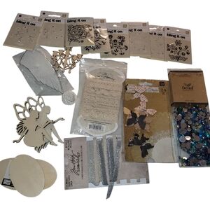 Art & Craft Supply Lot Wood Cutouts Rhinestones More Mixes Media Art